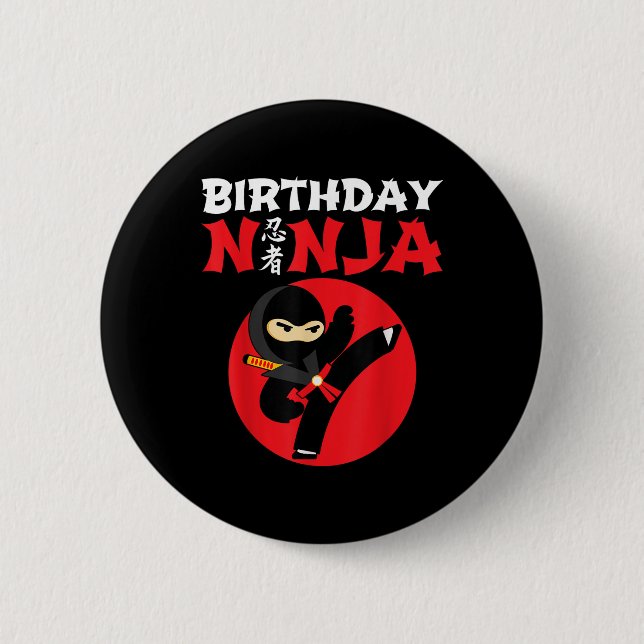 Födelsedagsninja - Barn Ninja-födelsedagsfest - Fö Knapp (Framsida)