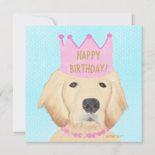 Födelsedagsnotkort för Golden Retriever prinsessa Anteckningskort (Framsida)