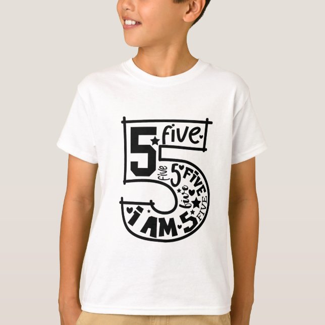 Födelsedagsnummer för pojkar- 5 år t shirt (Framsida)