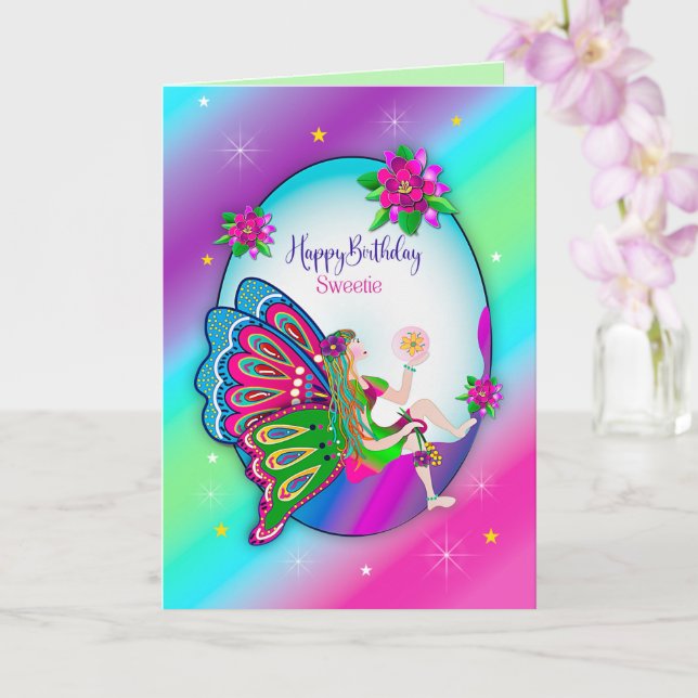 Födelsedagsöglor Magic Colorful Butterfly Fairy Kort (Orkide)