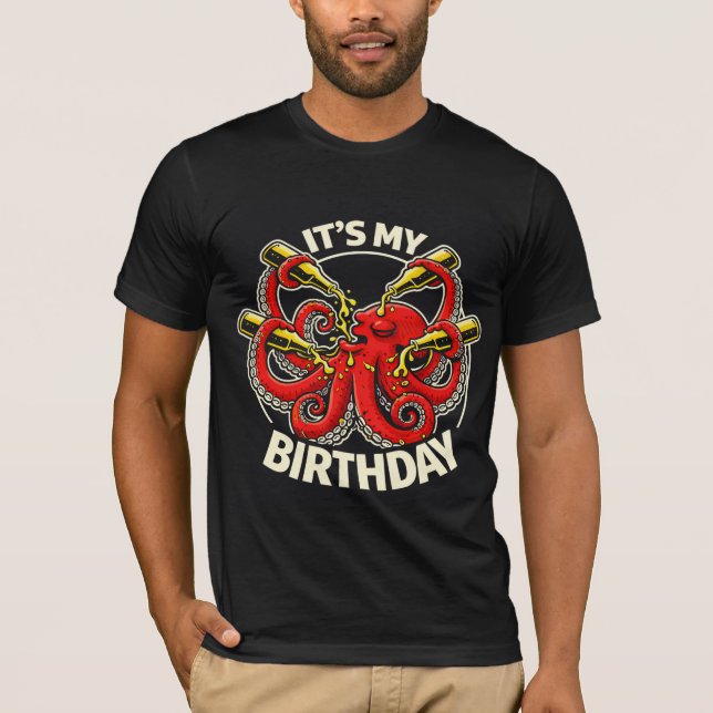Födelsedagsöl Drickande Bläckfisk T Shirt (Framsida)