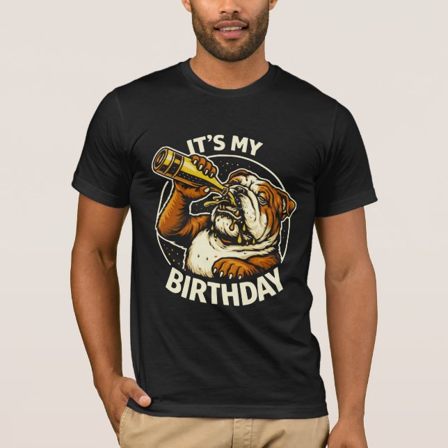 Födelsedagsölklunkande Bulldogg T Shirt (Framsida)