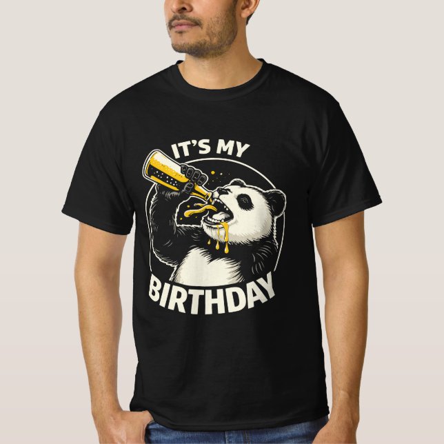 Födelsedagsölknölpande Panda T Shirt (Framsida)