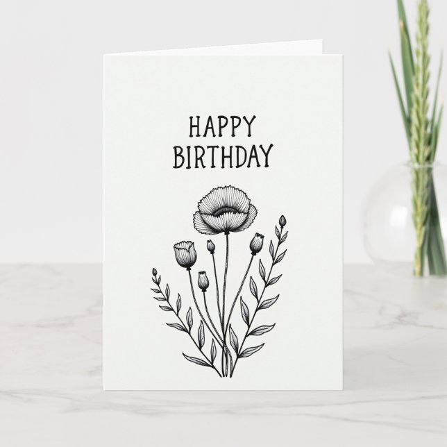 Födelsedagsönskningskort med blomillustration kort (Framsida)