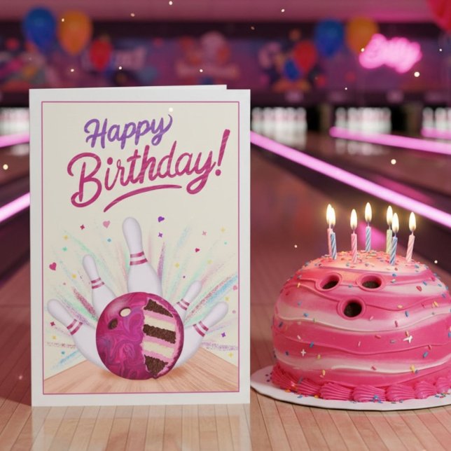 Födelsedagsöverraskning med bowlingklotkaka kort (Skapare uppladdad)