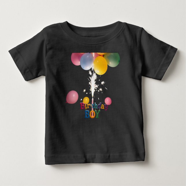 Födelsedagspojke Colorful Baby T-Shirt med ballong (Framsida)