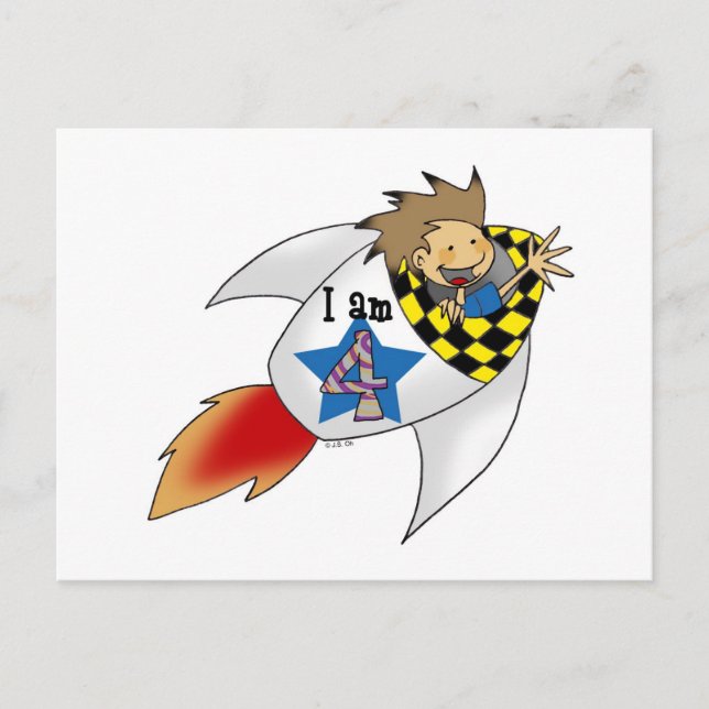 Födelsedagspojke i en raket vykort (Framsida)