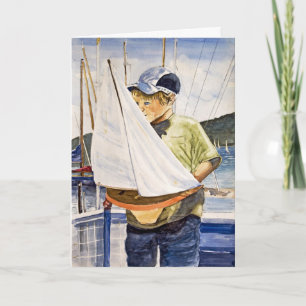 Födelsedagspojke med segelbåt kort