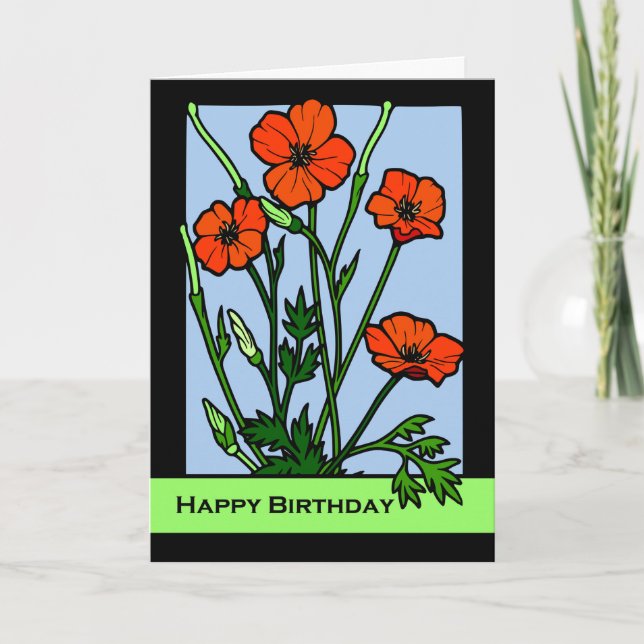 Födelsedagspoppies, illustration av Blommigten Red Kort (Framsida)