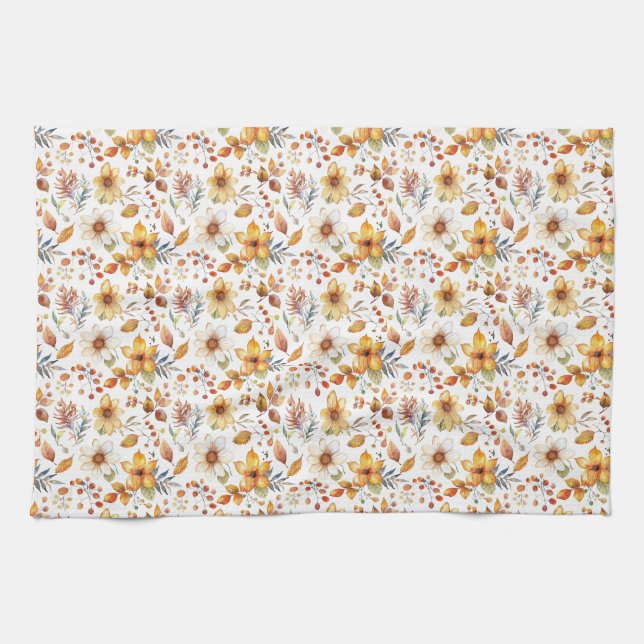 Födelsedagspresent | Akvarell Höstblommor Kökshandduk (Horisontell)