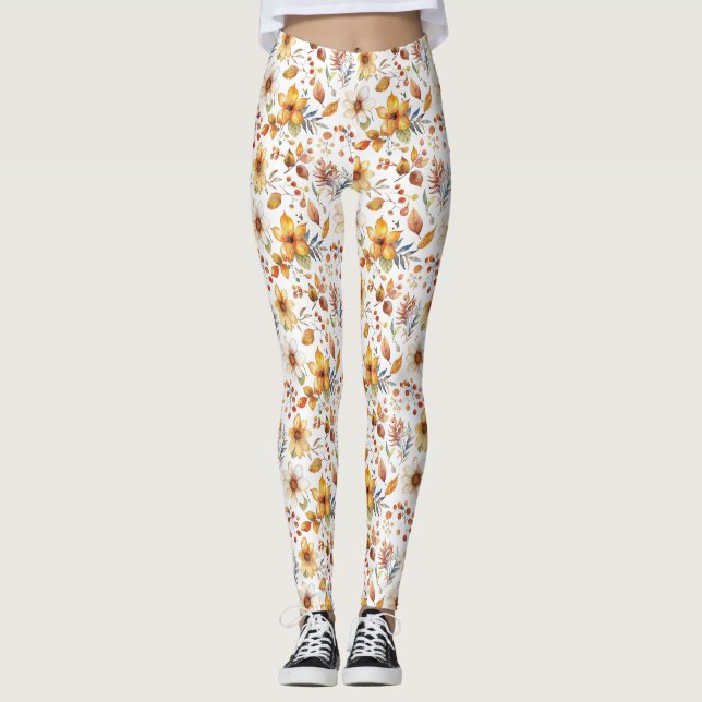 Födelsedagspresent | Akvarell Höstblommor Leggings (Framsida)
