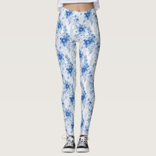 Födelsedagspresent   Blommig med blå och vita blom Leggings