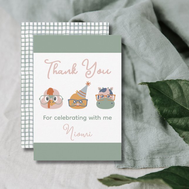 Födelsedagspresent för gårdsdjur tack kort (Farm Animal Birthday Thank You Card Turkey Chicken Cow)