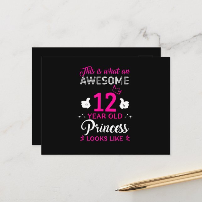 Födelsedagspresent för prinsessan 12 år vykort (Fram/Back In Situ)