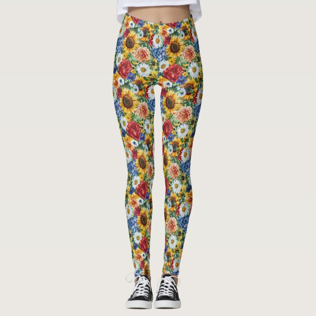 Födelsedagspresent | Livlig blomsterbukett Leggings (Framsida)