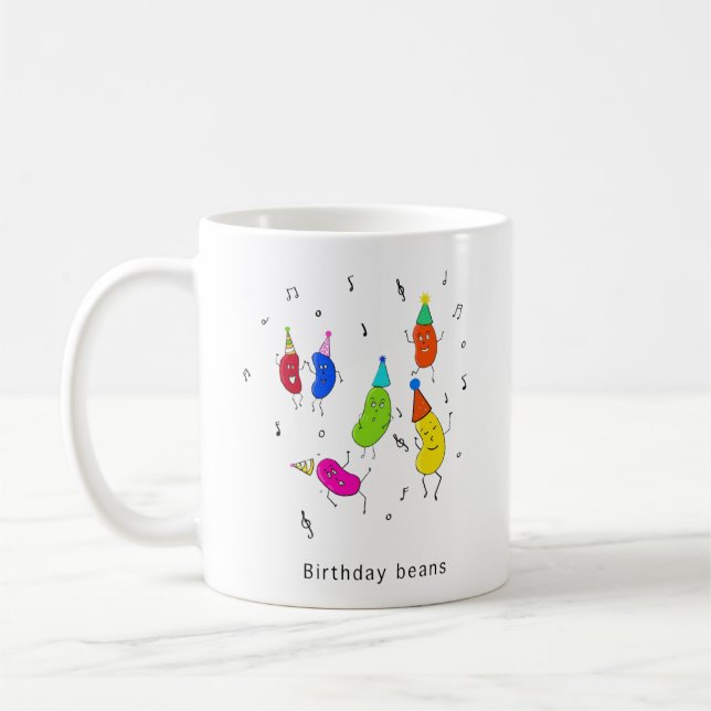 Födelsedagspresent med födelsedagsbönor, söt födel kaffemugg (Vänster)