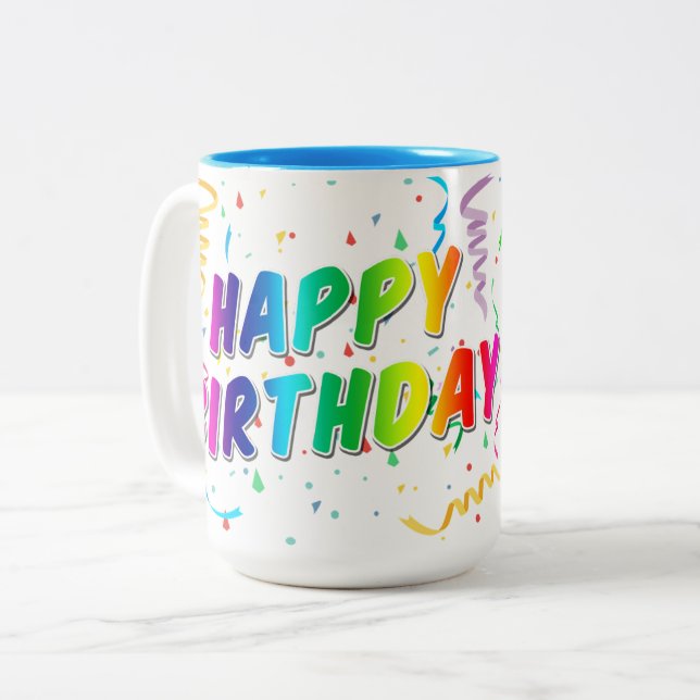 Födelsedagspresent Mug – Färgglad & Glad Desi Två-Tonad Mugg (Framsida vänster)