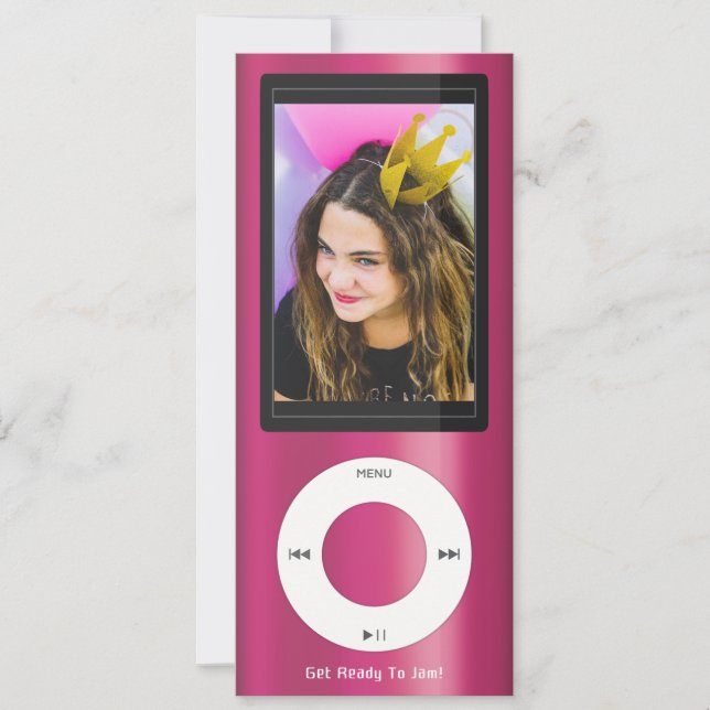 Födelsedagspresent Pink MP3 Musikspelare Inbjudningar (Framsida)