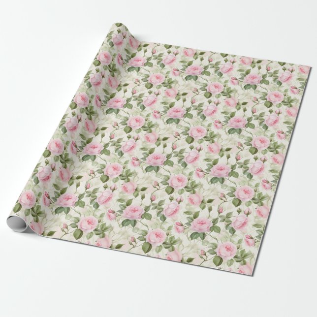 Födelsedagspresent | Rosa Ros Sömlös Presentpapper (Utrullad)