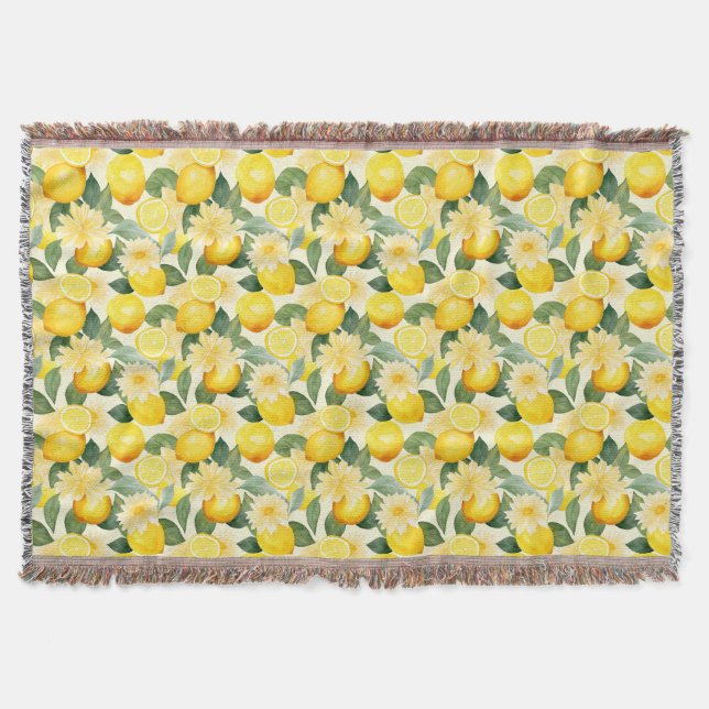 Födelsedagspresent | Sömlös citron och blomma Filt (Framsidan)