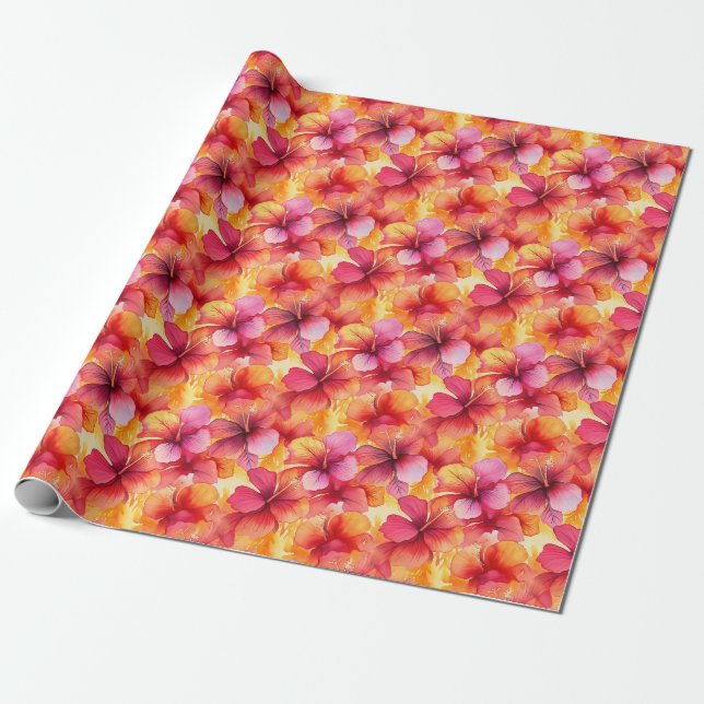 Födelsedagspresent | Sömlös hibiskusblomma Presentpapper (Utrullad)