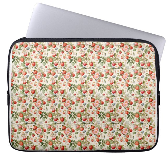 Födelsedagspresent | Sömlös jordgubbe och blomma Laptop Fodral (Framsidan)