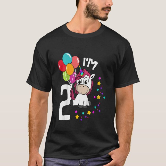 Födelsedagspresent till enhörning-flicka 2 år Föde T Shirt (Framsida)