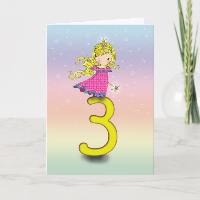 Födelsedagspresent till lilla prinsessan 3 år kort (Framsida)