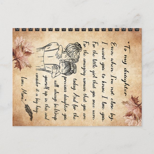 Födelsedagspresent till min dotter, söt mor-barn-p vykort (Framsida)