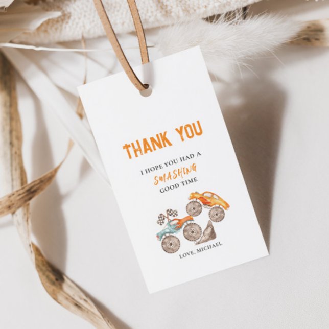 Födelsedagspresentetikett för monstertruckar i ora presentetikett (Skapare uppladdad)