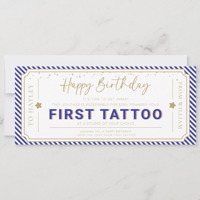 Födelsedagspresentgift Första tatueringen Navy Blu Inbjudningar (Framsida)
