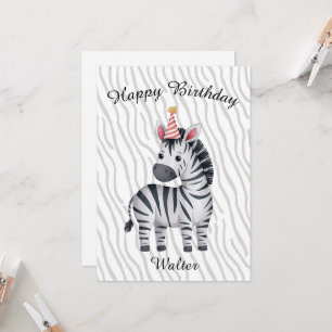 Födelsedagspresentkort för barn med liten zebra kort