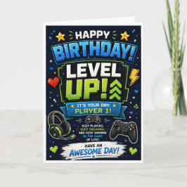 Födelsedagspresentkort för son med Level Up-tema Kort