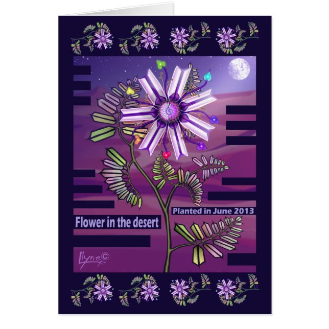 Födelsedagspresentkort med blomma i öknen hälsningskort (Framsidan)