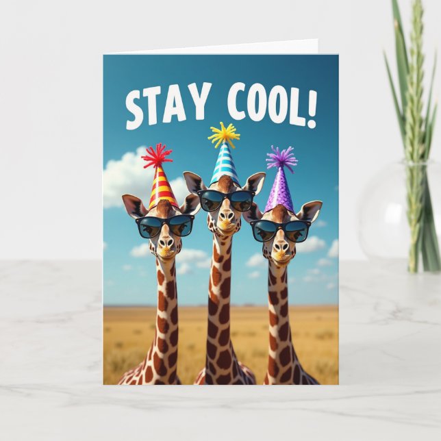Födelsedagspresentkort med giraffpartyhatt kort (Framsida)