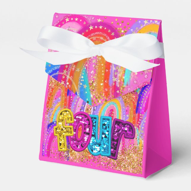 Födelsedagspresentlådor med regnbåge glitter för 4 presentaskar (Framsidan Sidan)