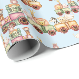 Födelsedagspresentpapper - Baby Djur på Tåg  Presentpapper