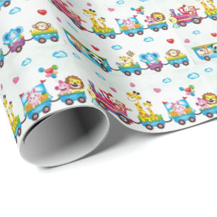 Födelsedagspresentpapper - Baby Djur på Tåg Presentpapper