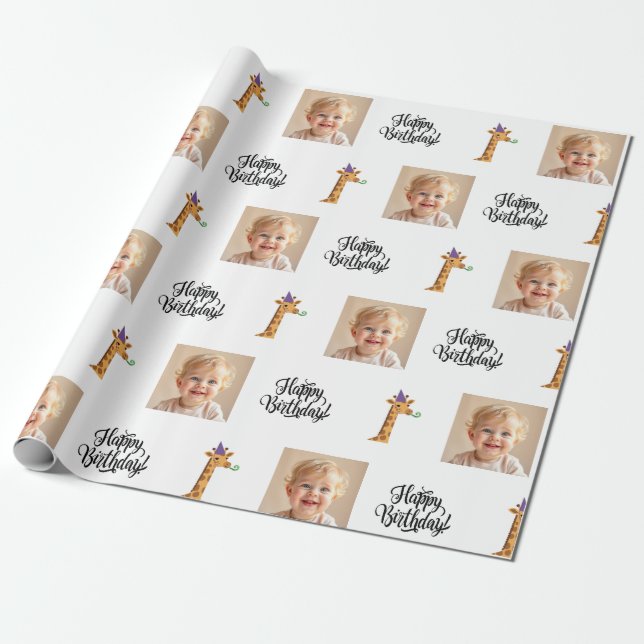 Födelsedagspresentpapper med giraffmotiv presentpapper (Utrullad)