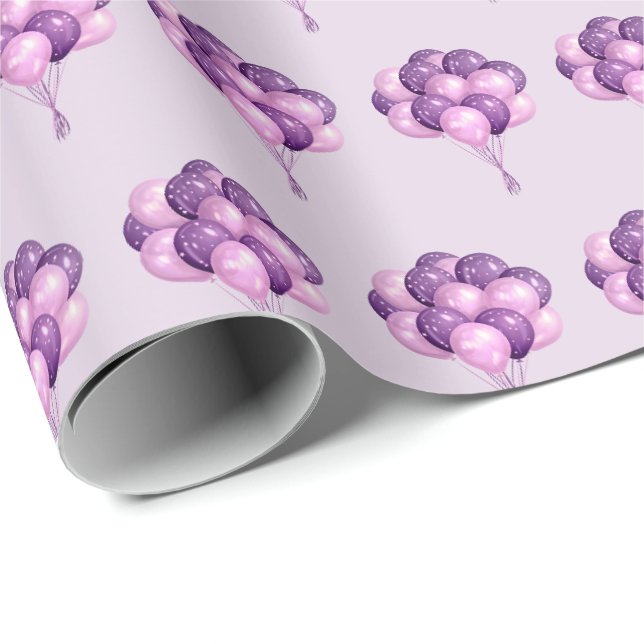 Födelsedagspresentpapper med lila ballonger presentpapper (Rullad Hörn)