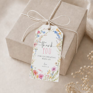 Födelsedagspresenttaggar med vilda blommor presentetikett