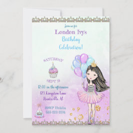 Födelsedagsprinsessa Cupcake Ballonger Lavendel Inbjudningar