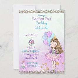 Födelsedagsprinsessa Cupcake Ballonger Lavendel Inbjudningar