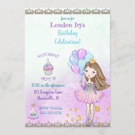 Födelsedagsprinsessa Cupcake Ballonger Lavendel Inbjudningar