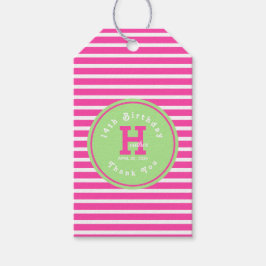 Födelsedagsränder Rosa⎮Vit Grön presenttagg Presentetikett