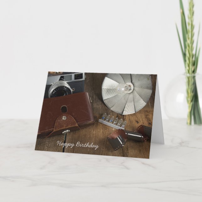 födelsedagsretrokamera och flash lökar kort (Framsida)