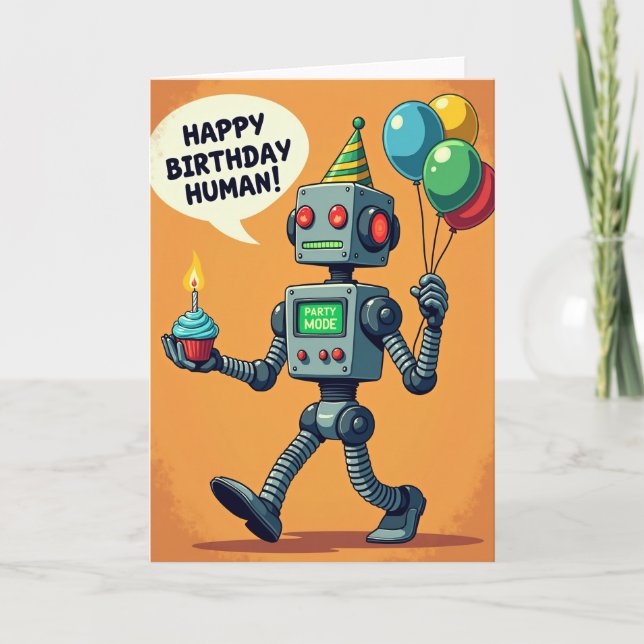 Födelsedagsrobot Cupcake-kort Kort (Framsida)