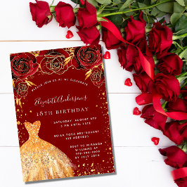 Födelsedagsröd guld glitter är lyxvara inbjudningar