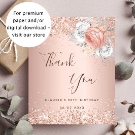 Födelsedagsroséguld roséblommig tackkort