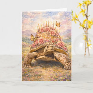 Födelsedagsrosor och fjärilar Sulcata sköldpadda Kort